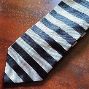 BRUNO PIATTELLI Black and Silver Striped Silk Tie
